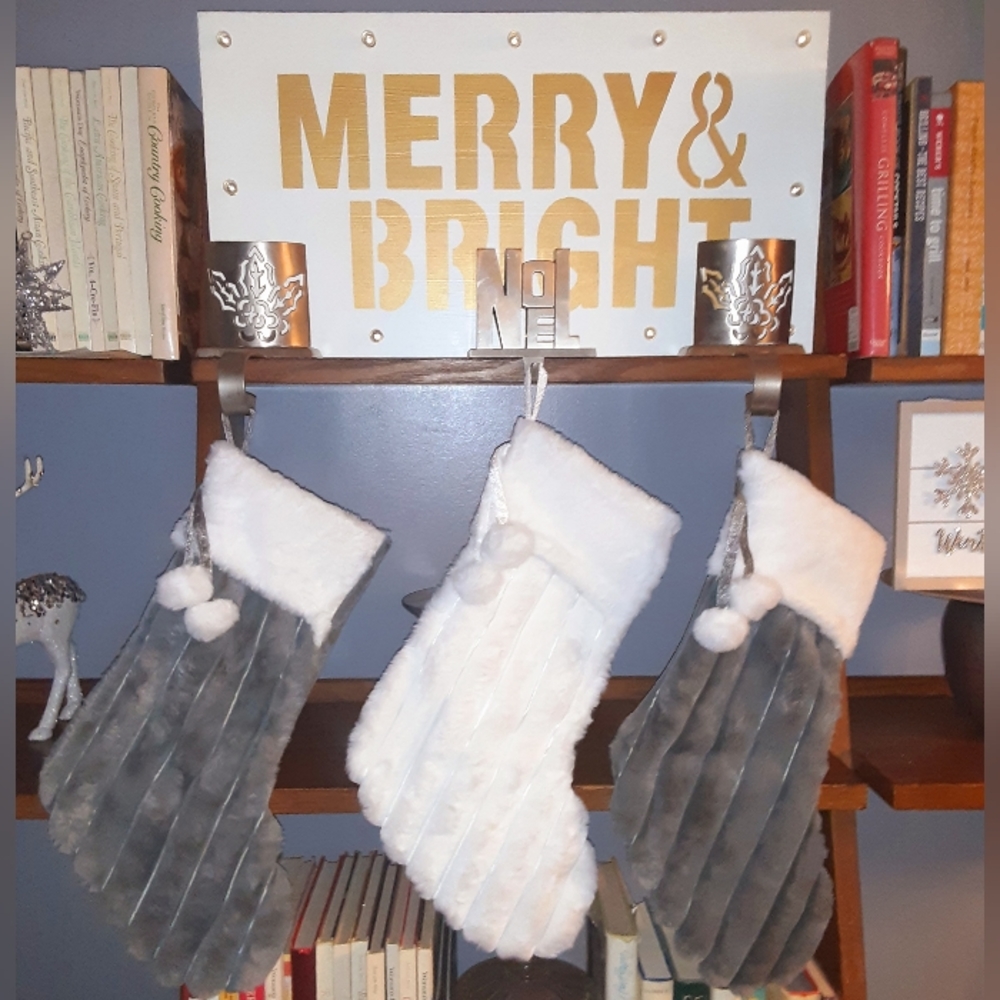 Christmas Stockings Decor White & Grey Faux-Fur